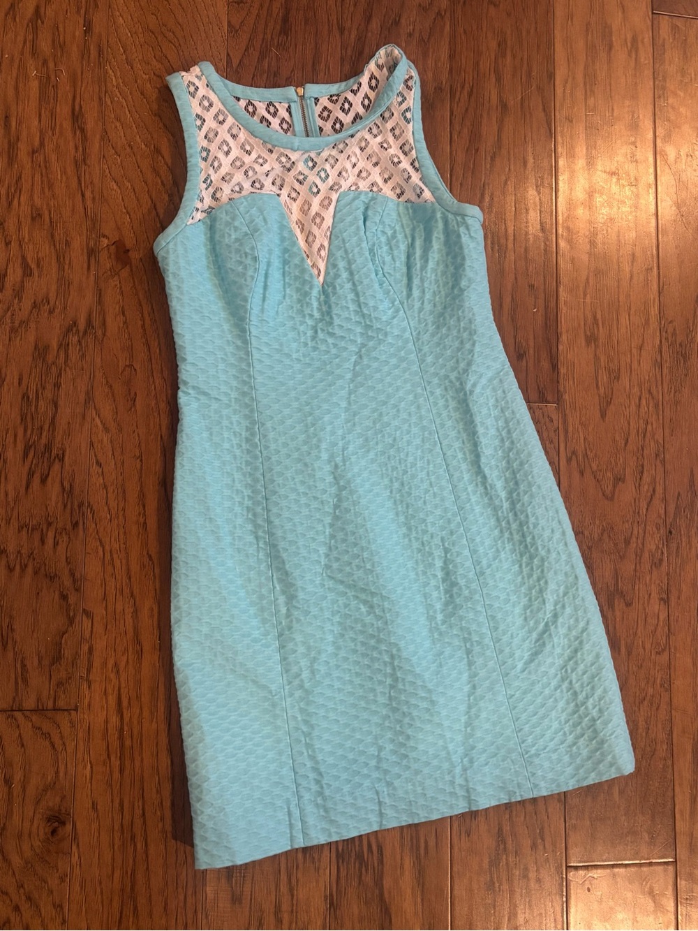 Lilly Pulitzer Aqua Textured Sleeveless Dress with Lace Yoke